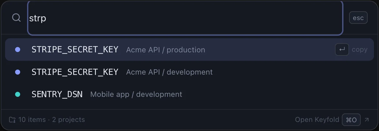 The quick paste panel searching for strp